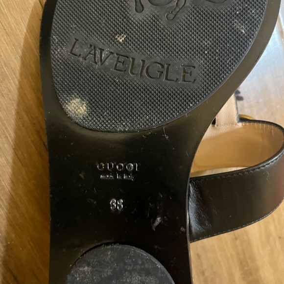 Gucci Black Leather GG Marmont Slide Sandals with Gold Logo - Picture 5 of 7